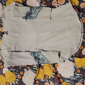 We The Free Light Gray Long Sleeve Top with Blue Accents